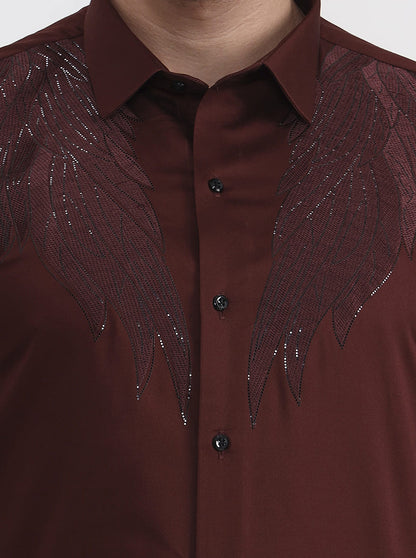 Brown Printed Slim Fit Party Wear Shirt | Wyre