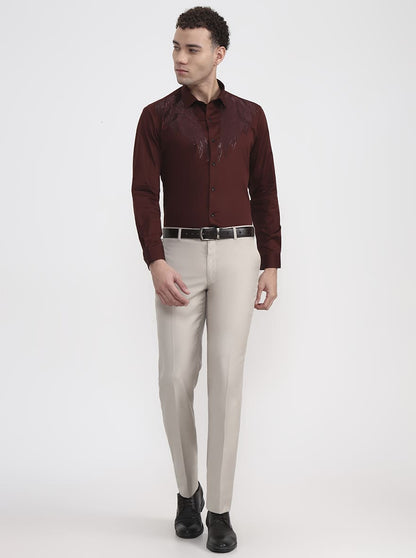 Brown Printed Slim Fit Party Wear Shirt | Wyre