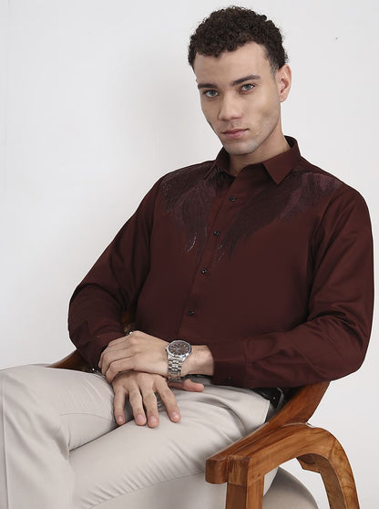 Brown Printed Slim Fit Party Wear Shirt | Wyre
