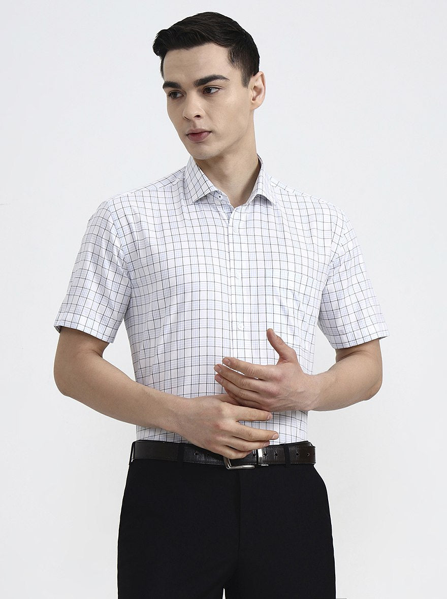 White & Blue Checked Regular Fit Formal Shirt | JadeBlue