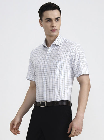 White & Blue Checked Regular Fit Formal Shirt | JadeBlue