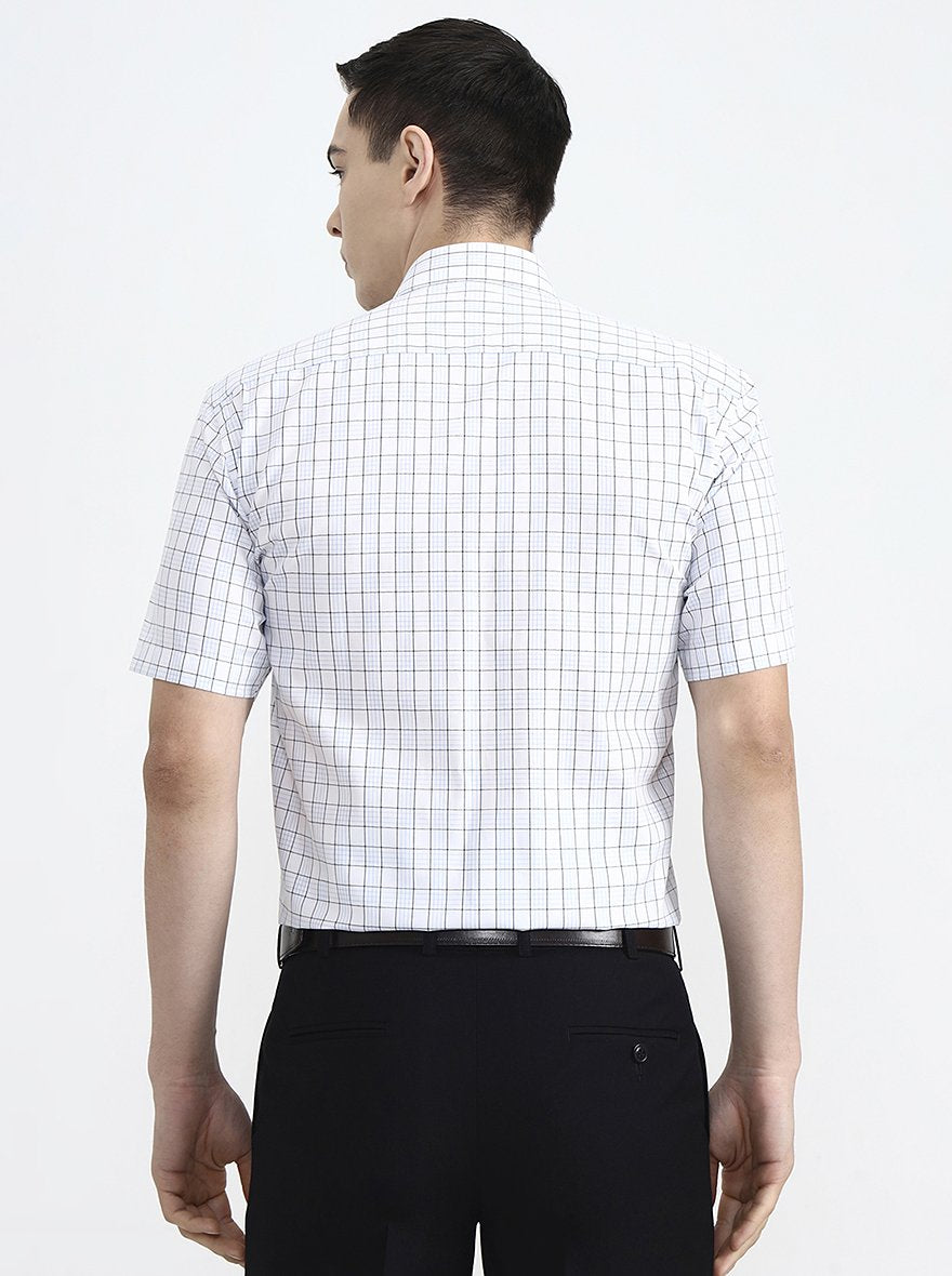 White & Blue Checked Regular Fit Formal Shirt | JadeBlue