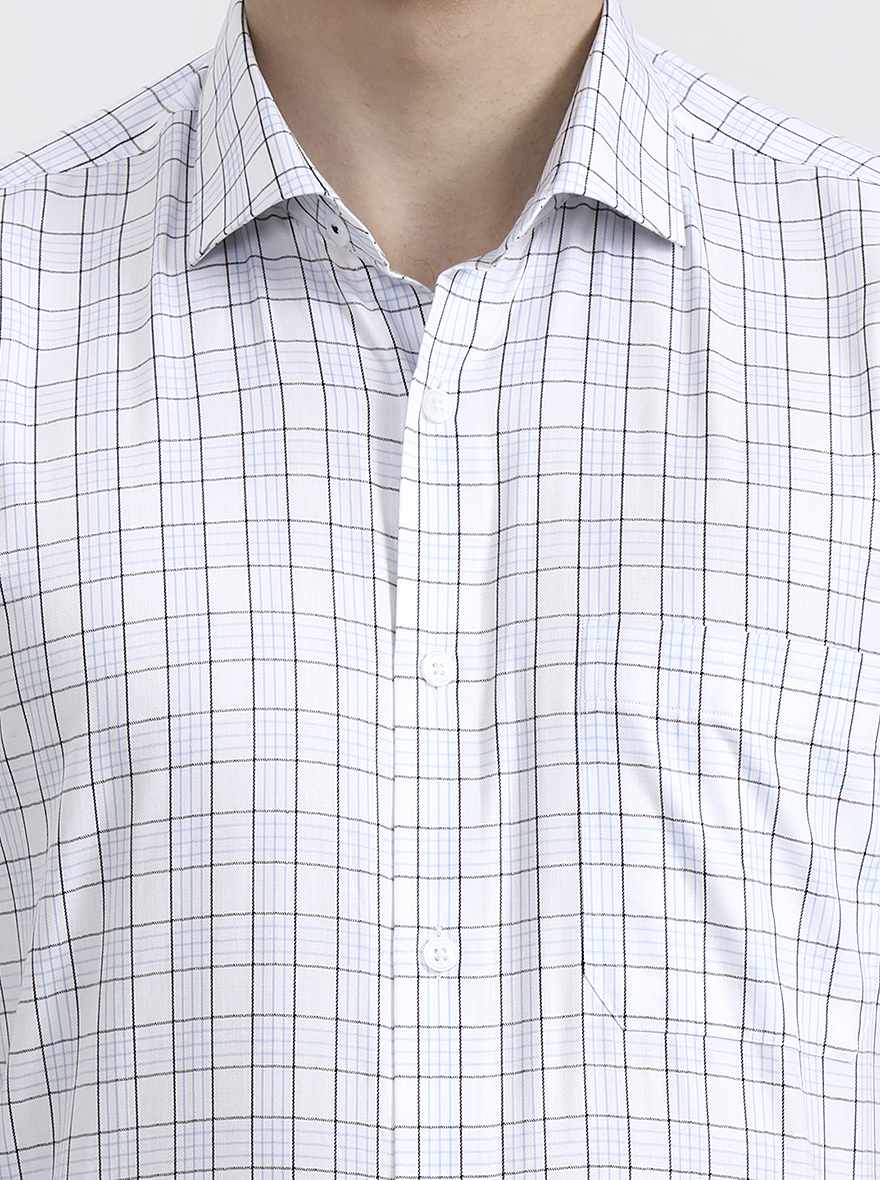 White & Blue Checked Regular Fit Formal Shirt | JadeBlue