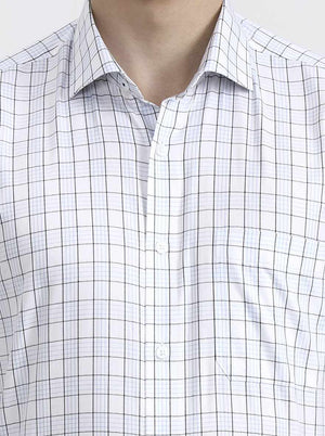 White & Blue Checked Regular Fit Formal Shirt | JadeBlue