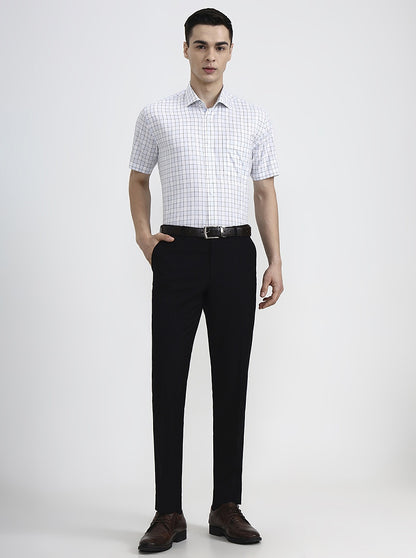 White & Blue Checked Regular Fit Formal Shirt | JadeBlue