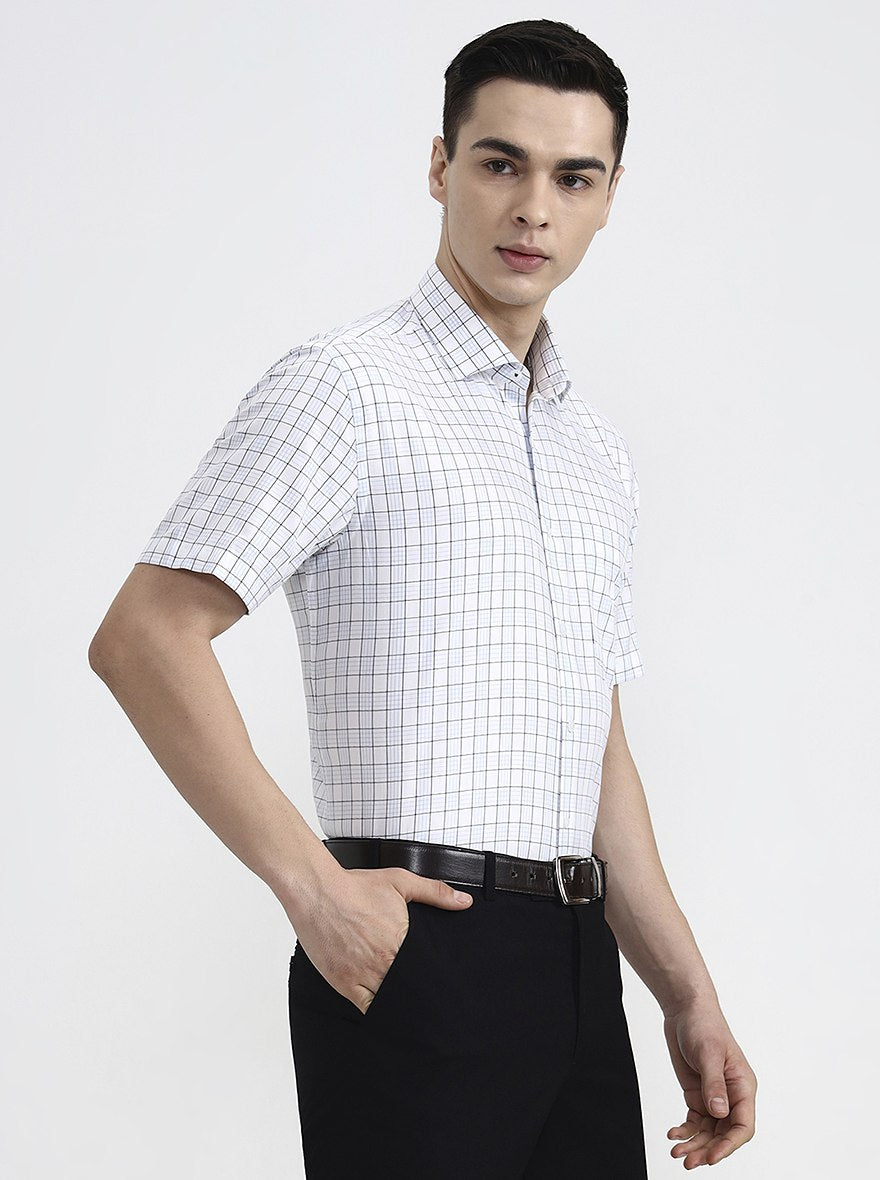 White & Blue Checked Regular Fit Formal Shirt | JadeBlue