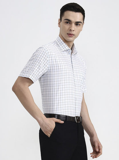White & Blue Checked Regular Fit Formal Shirt | JadeBlue