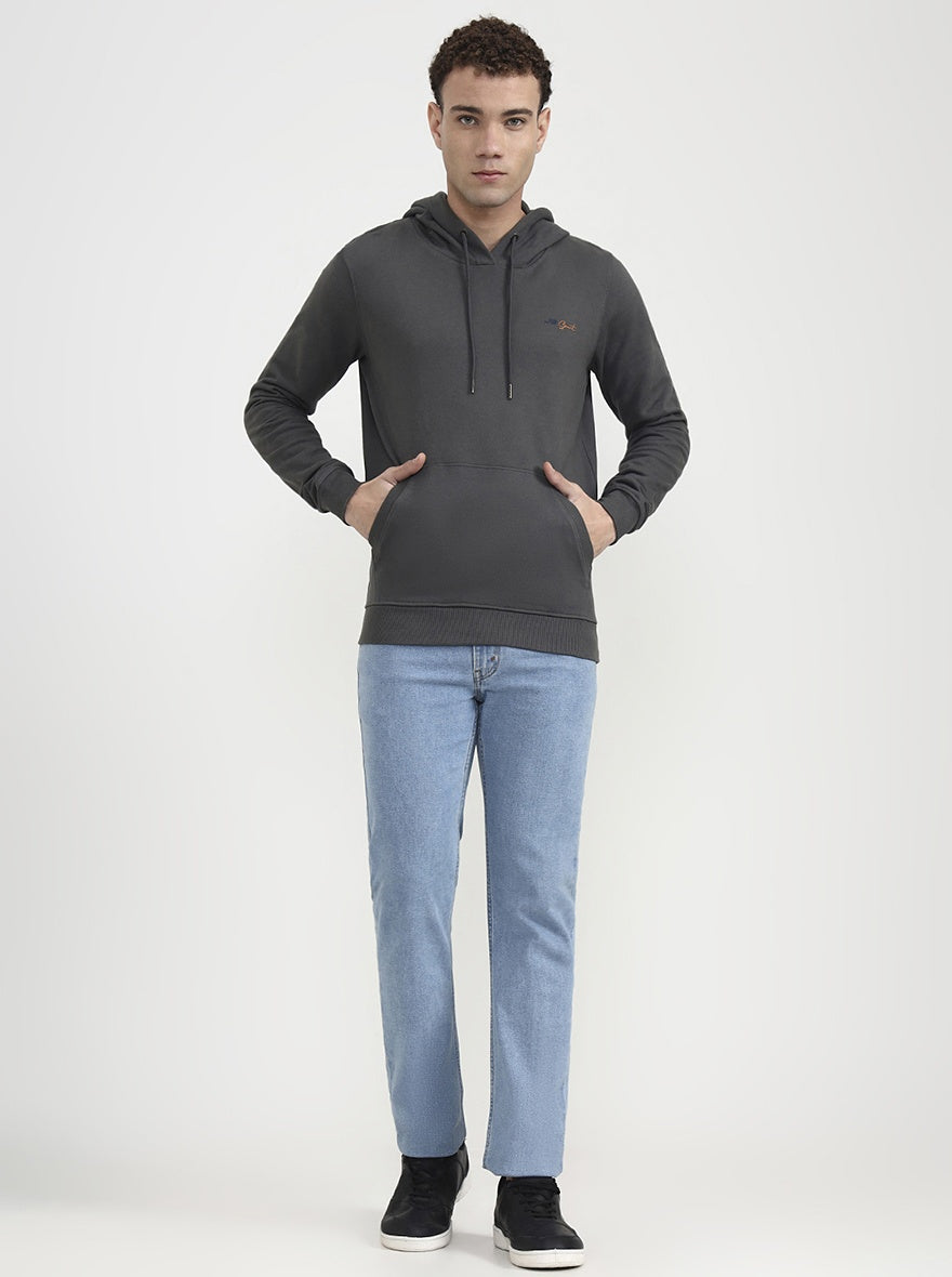 Grey Solid Slim Fit Winter T-Shirt | JadeBlue