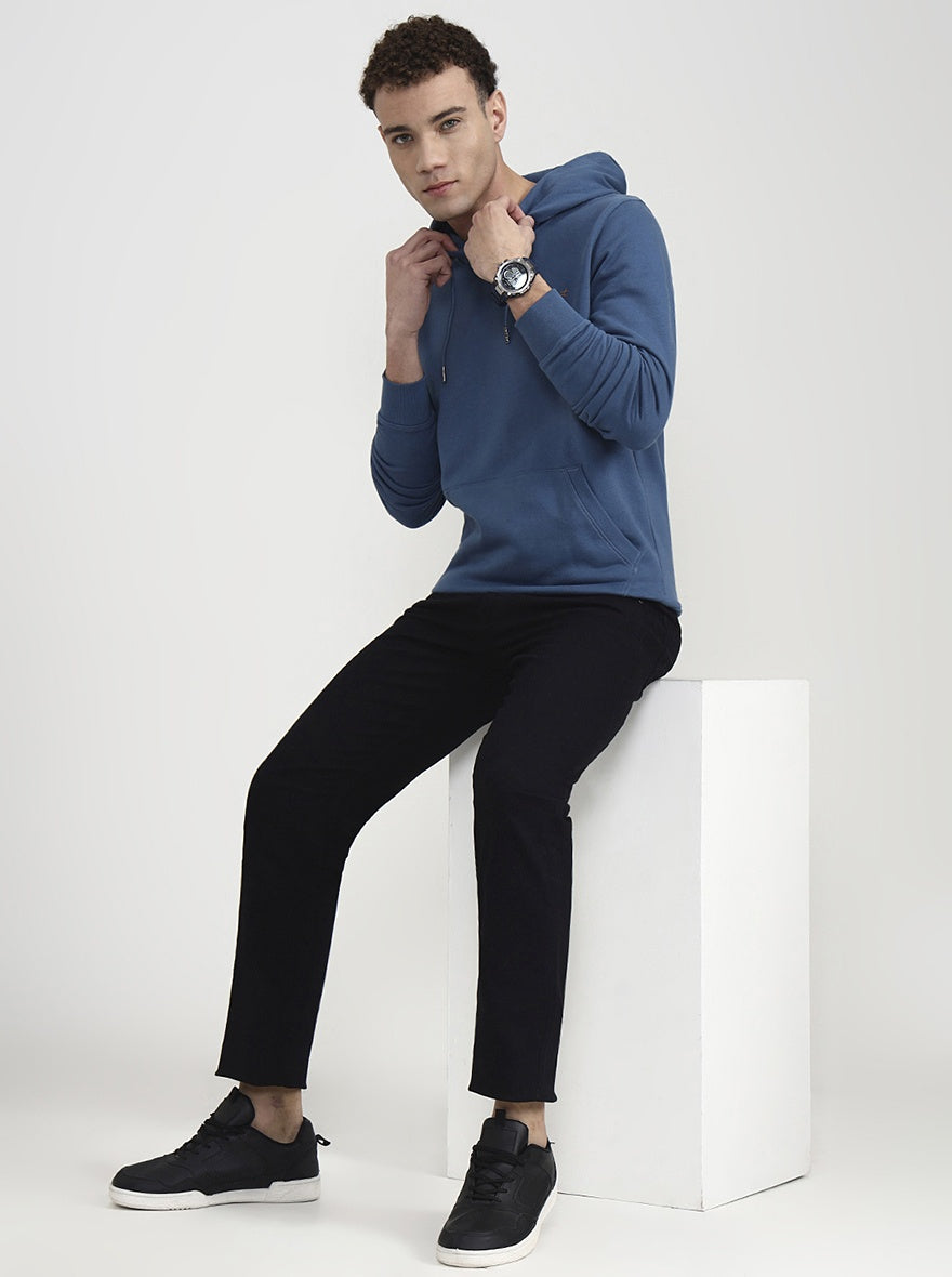 Airforce Blue Solid Slim Fit Winter T-Shirt | JadeBlue