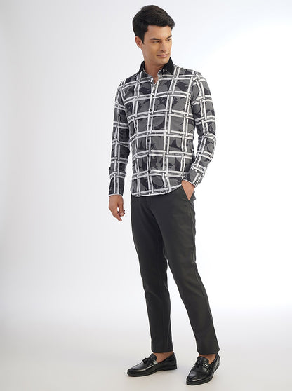 Dark Grey Checked Slim Fit Party Wear Shirt | JB Studio