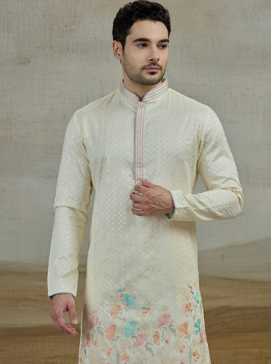 Cream Embroidered Kurta Pajama | Virasana