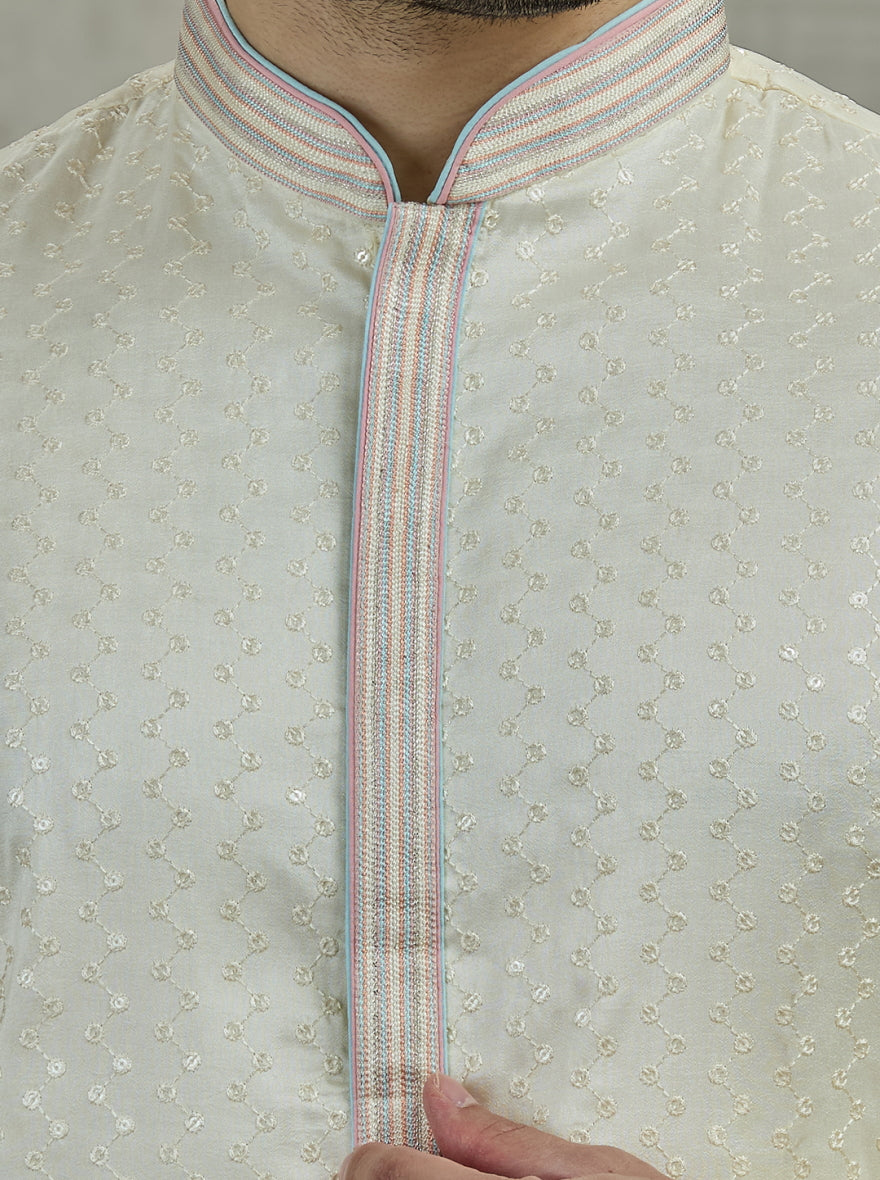 Cream Embroidered Kurta Pajama | Virasana