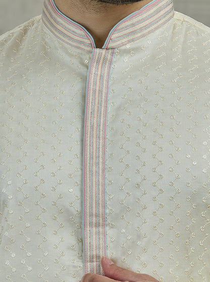 Cream Embroidered Kurta Pajama | Virasana