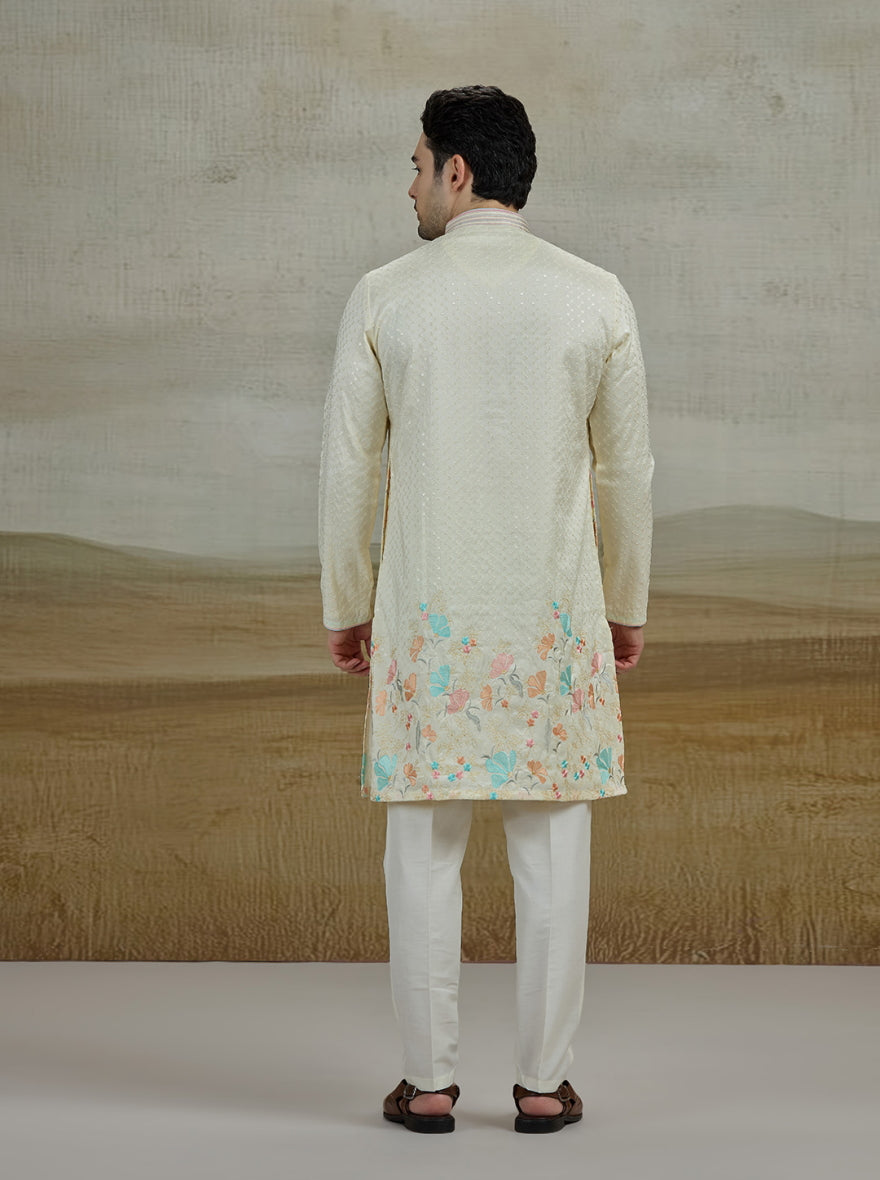 Cream Embroidered Kurta Pajama | Virasana