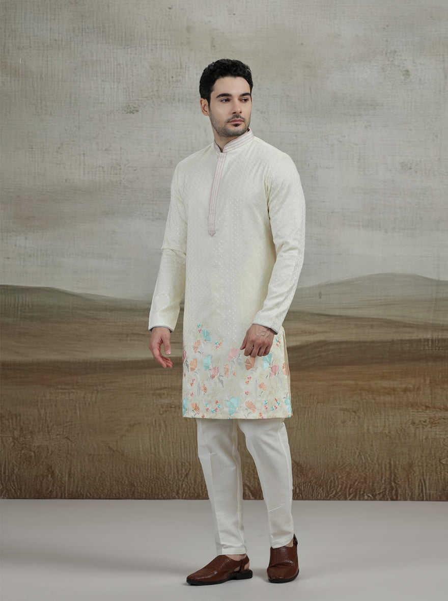 Cream Embroidered Kurta Pajama | Virasana