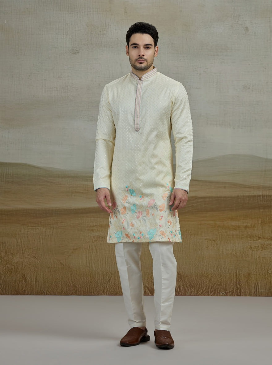 Cream Embroidered Kurta Pajama | Virasana