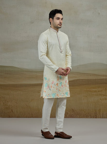 Cream Embroidered Kurta Pajama | Virasana