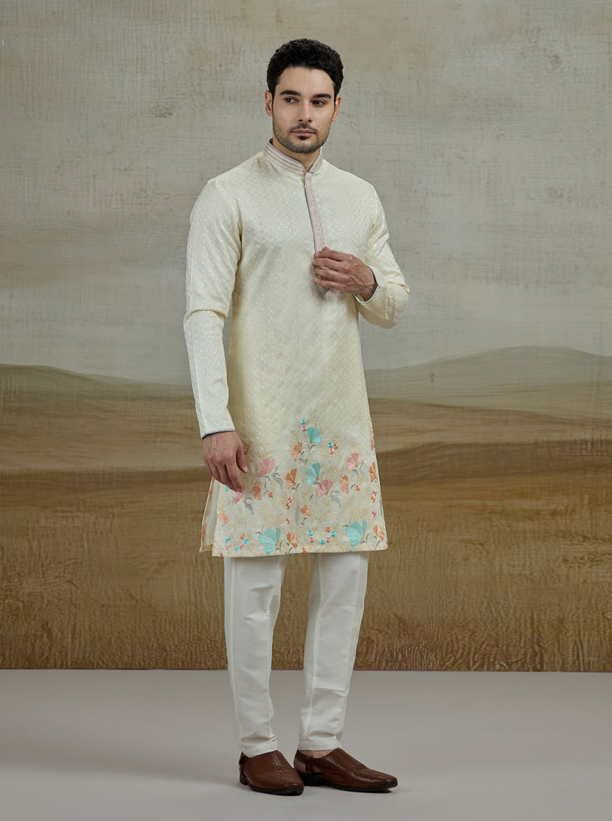 Cream Embroidered Kurta Pajama | Virasana