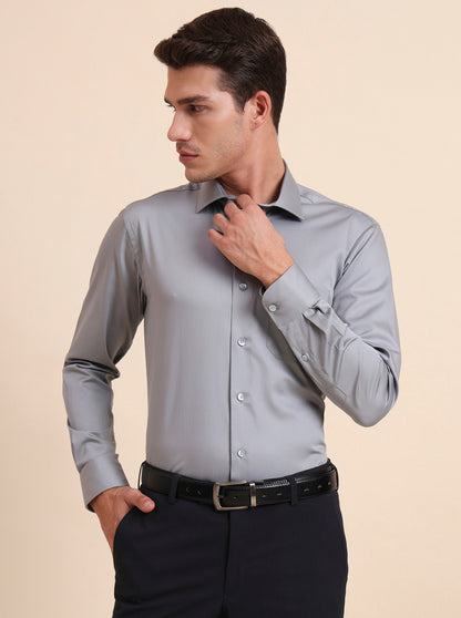 Light Grey Solid Slim Fit Formal Shirt | Metal