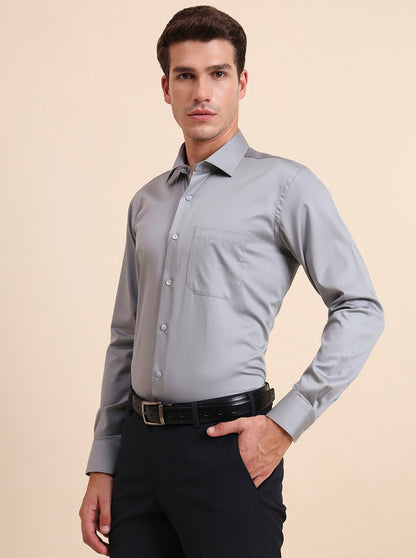 Light Grey Solid Slim Fit Formal Shirt | Metal