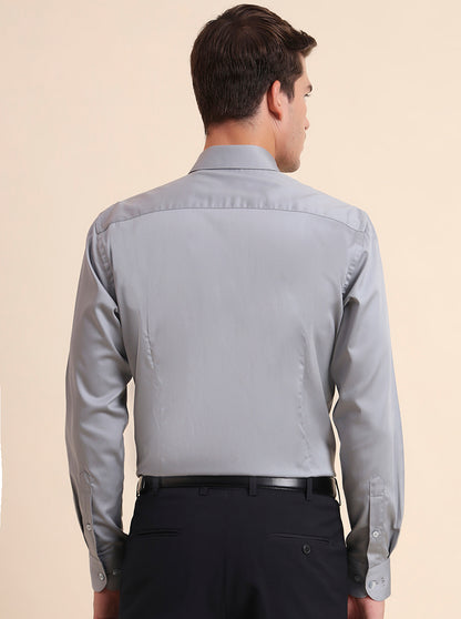 Light Grey Solid Slim Fit Formal Shirt | Metal