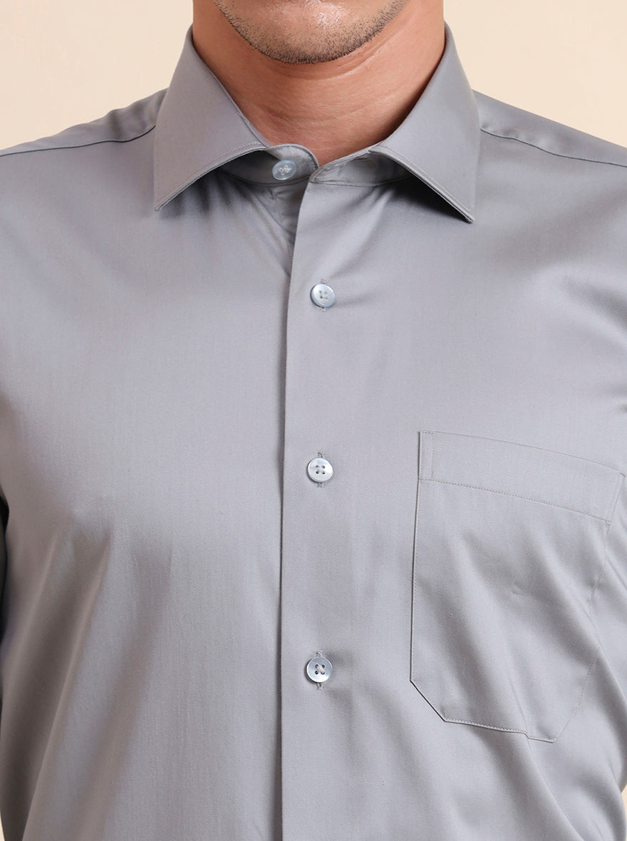 Light Grey Solid Slim Fit Formal Shirt | Metal