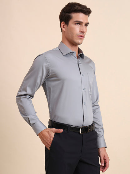 Light Grey Solid Slim Fit Formal Shirt | Metal