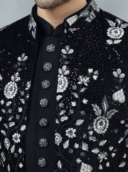 Blue Embroidered Indowestern | Virasana