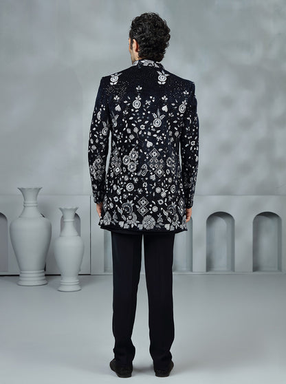 Blue Embroidered Indowestern | Virasana