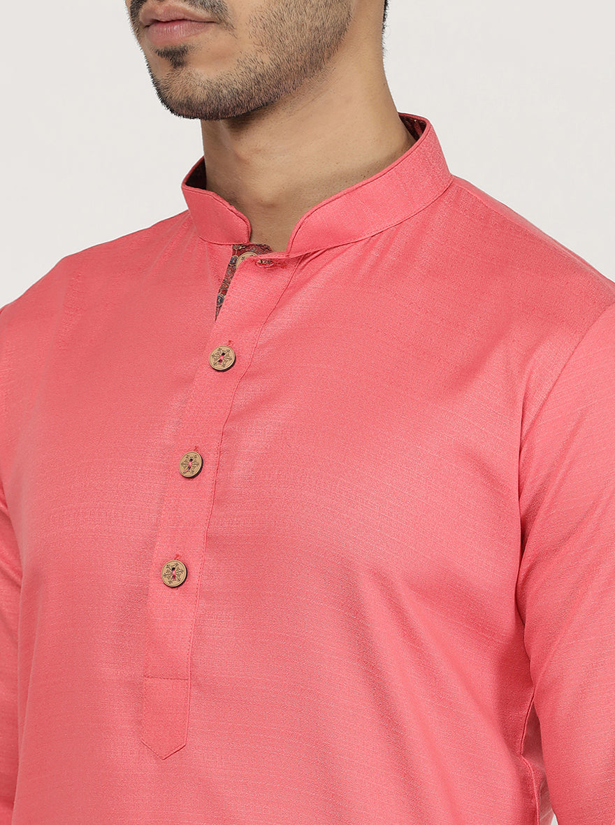 Candy Pink Solid Silk Blend Kurta | The Kurta Company
