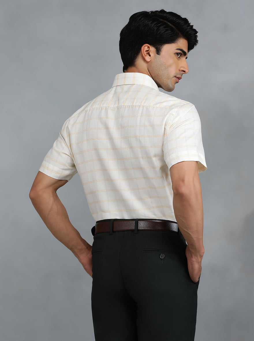 Light Yellow Checked Regular Fit Formal Shirt | Greenfibre