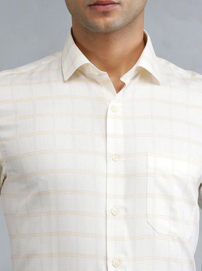 Light Yellow Checked Regular Fit Formal Shirt | Greenfibre
