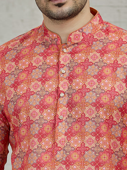Orange Printed Kurta | The Kurta Company