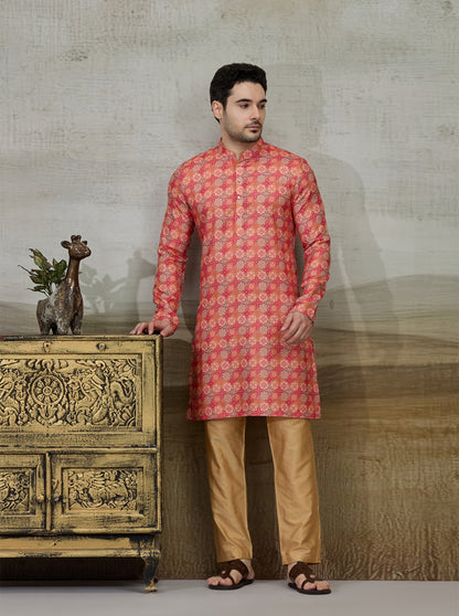 Orange Printed Kurta | The Kurta Company