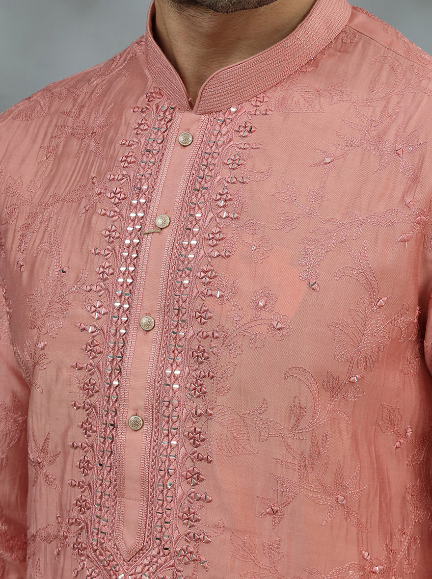 Peach Embroidered Kurta Pajama | TULA