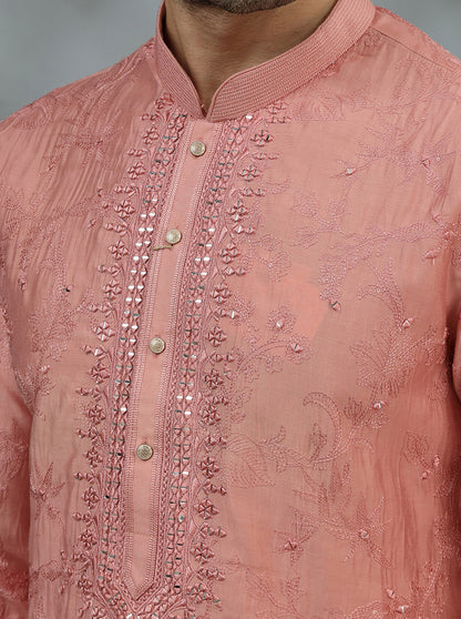 Peach Embroidered Kurta Pajama | TULA