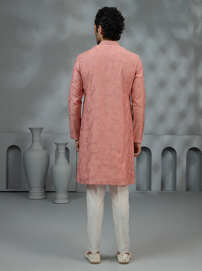 Peach Embroidered Kurta Pajama | TULA