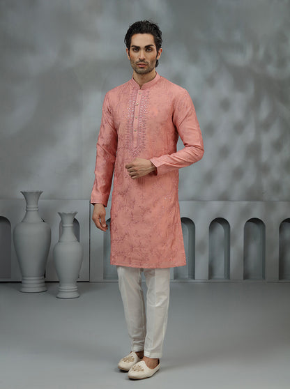 Peach Embroidered Kurta Pajama | TULA