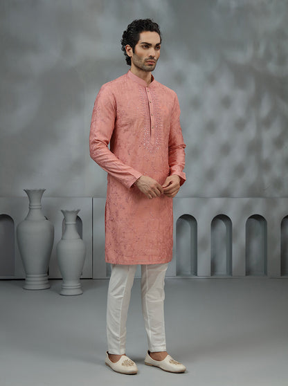 Peach Embroidered Kurta Pajama | TULA