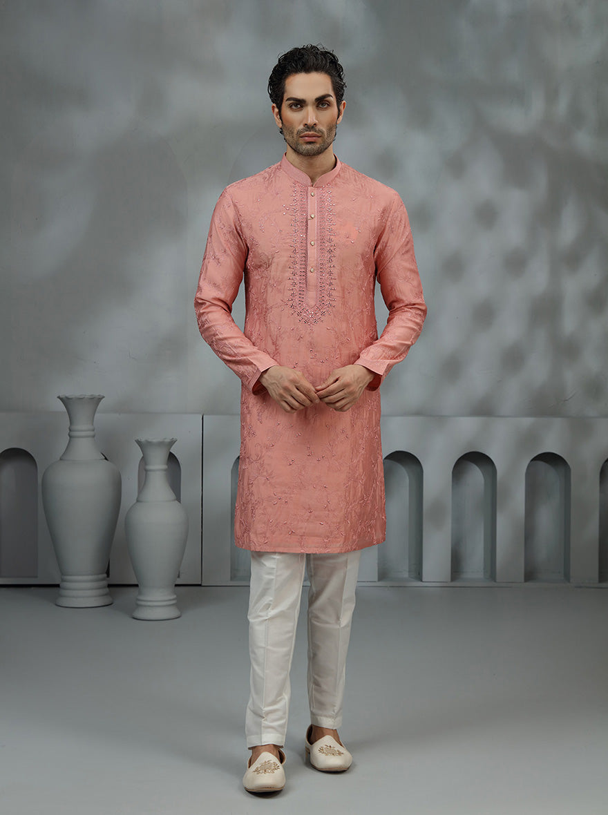 Peach Embroidered Kurta Pajama | TULA