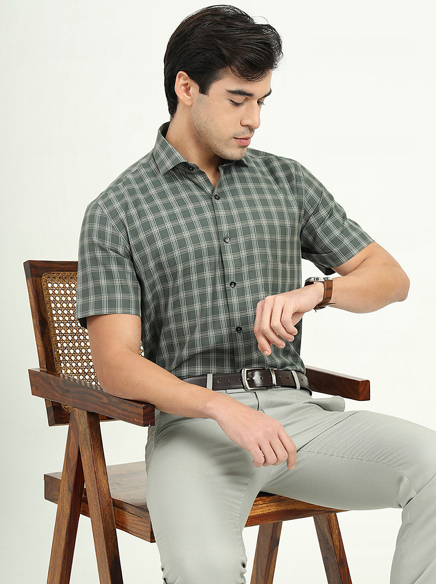 Light Green Solid Regular Fit Formal Shirt | Greenfibre