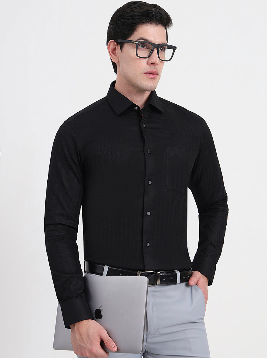 Black Solid Slim Fit Formal Shirt | JadeBlue Youth