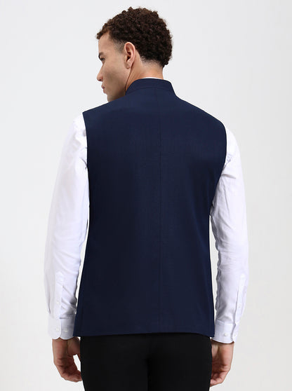 Navy Blue Solid Regular Fit Modi Jacket | JadeBlue