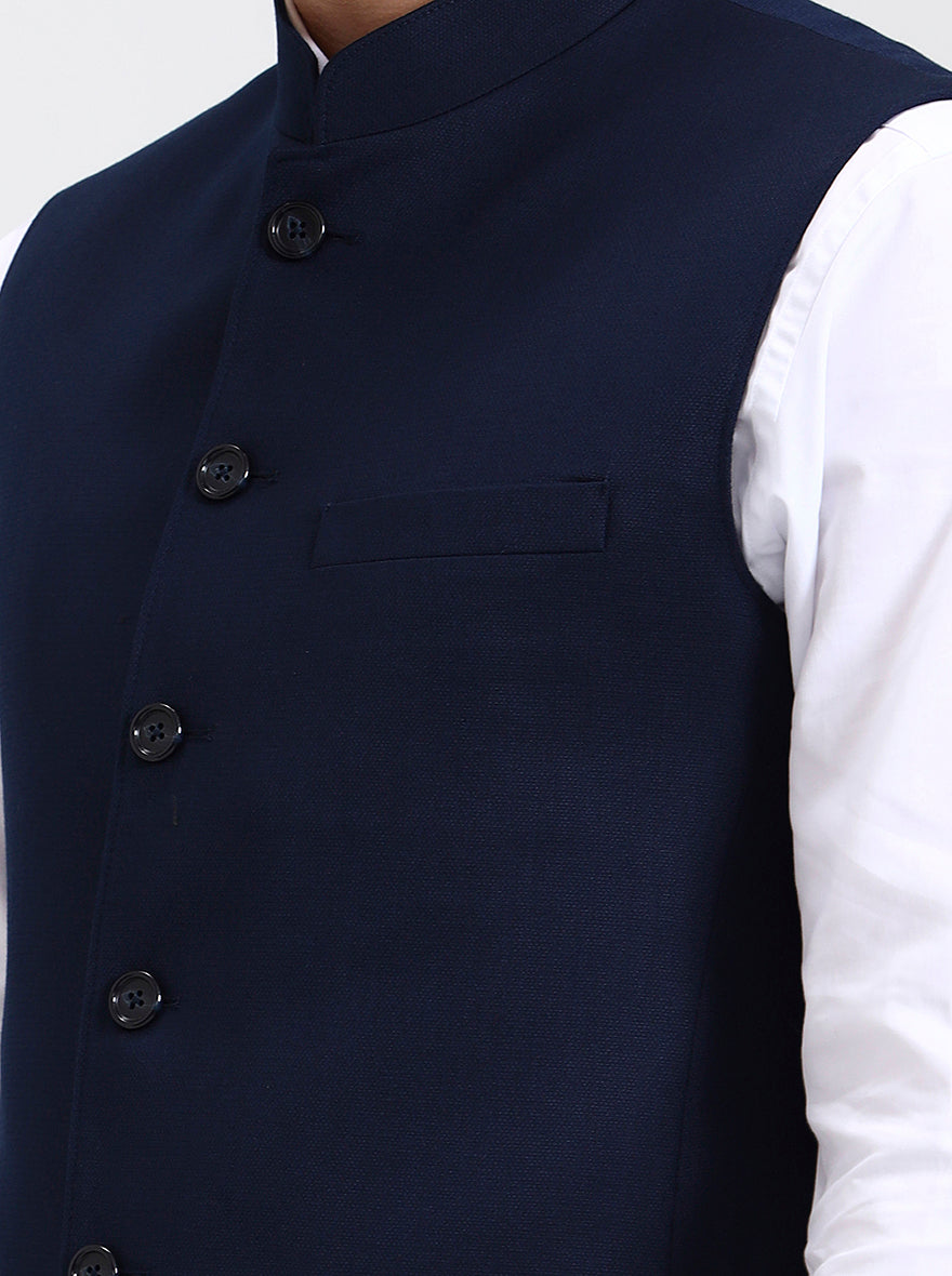 Navy Blue Solid Regular Fit Modi Jacket | JadeBlue