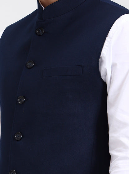 Navy Blue Solid Regular Fit Modi Jacket | JadeBlue