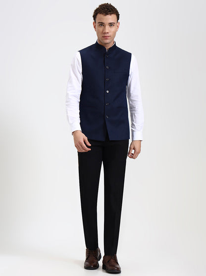 Navy Blue Solid Regular Fit Modi Jacket | JadeBlue