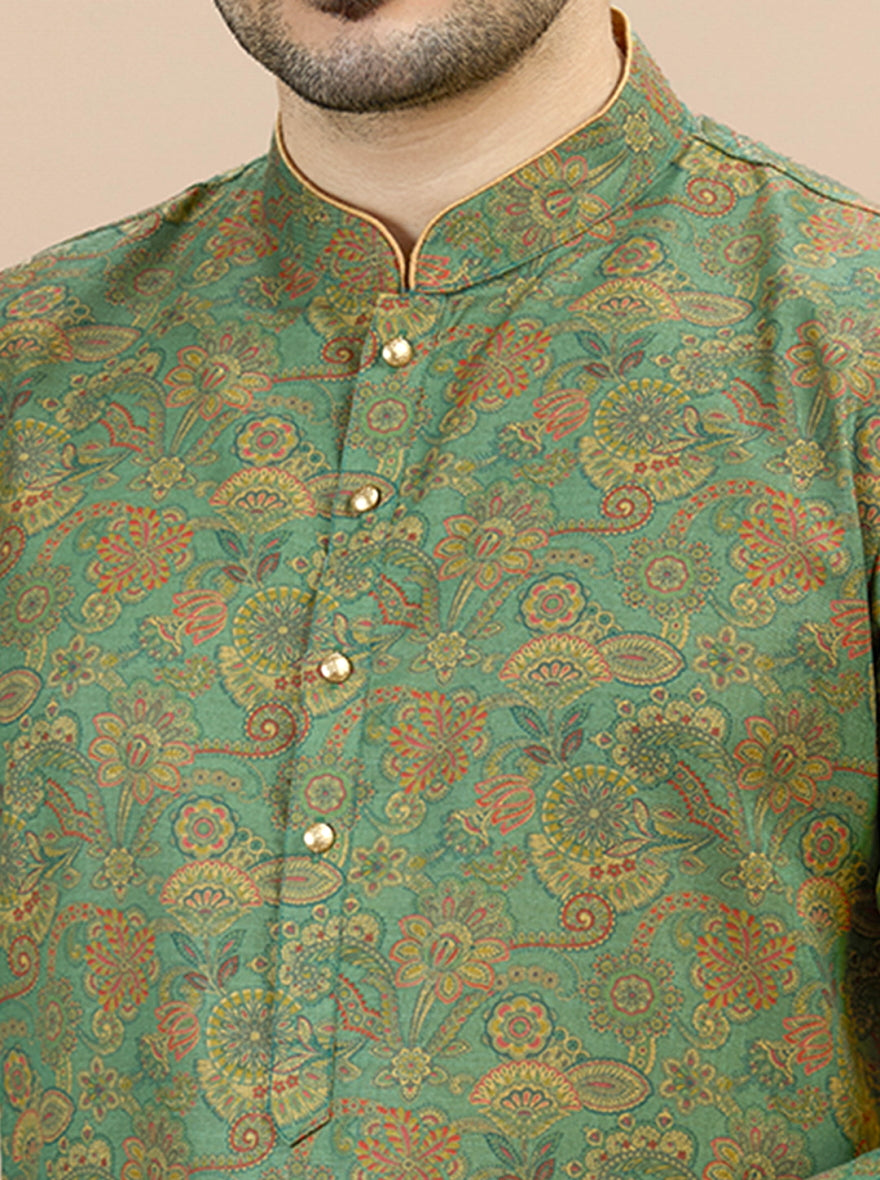 Green Printed Kurta | The Kurta Company