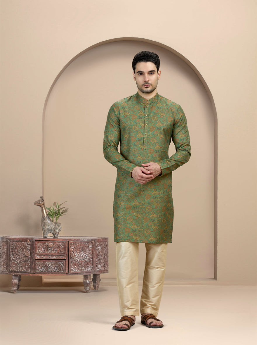 Green Printed Kurta | The Kurta Company