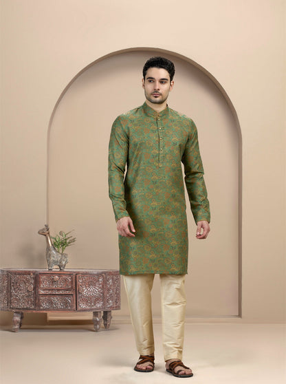 Green Printed Kurta | The Kurta Company