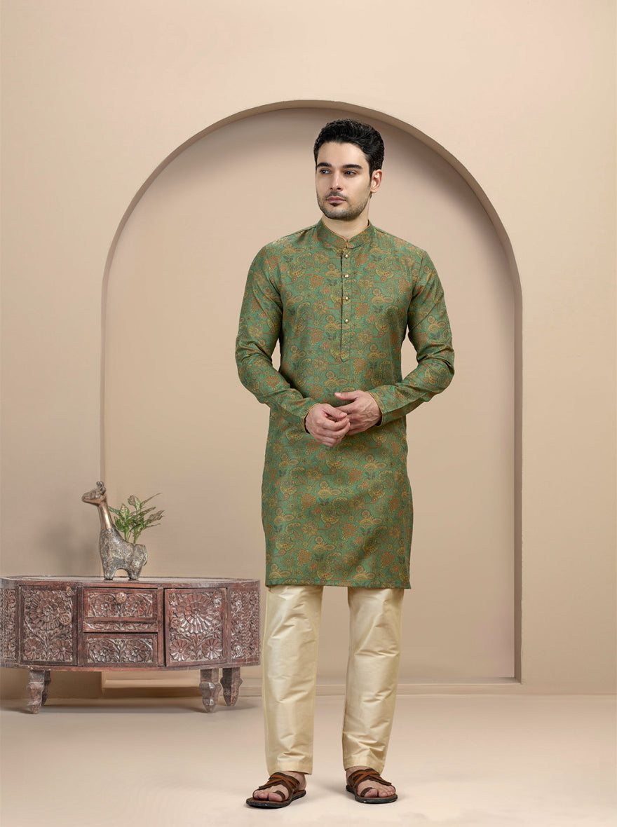 Green Printed Kurta | The Kurta Company